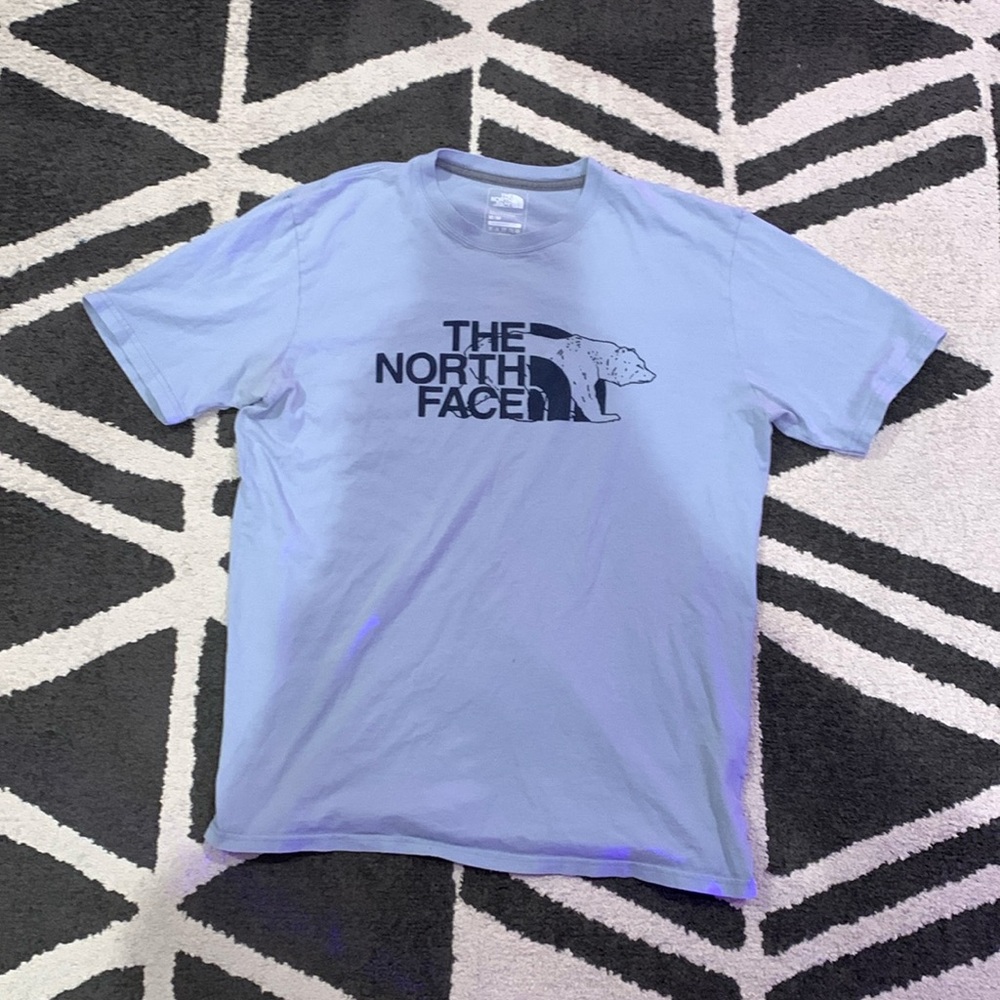 North face, light blue, medium, large logo on front, T-shirt